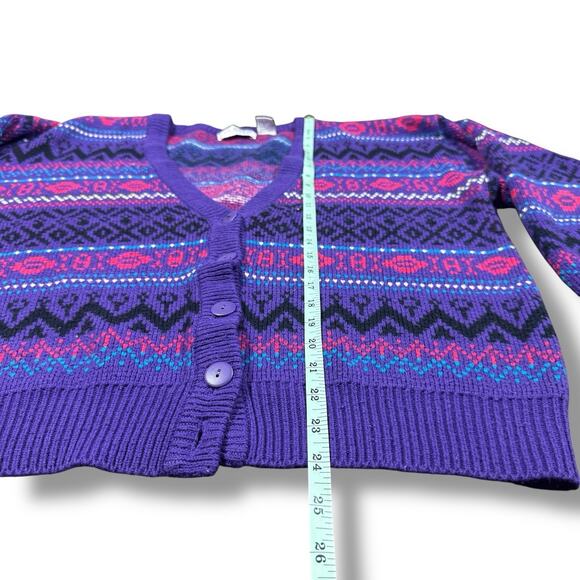 Vintage Just Sasha Geometric Purple Crop Cardigan Sweater Women’s M Boxy 80s 90s - Picture 6 of 6